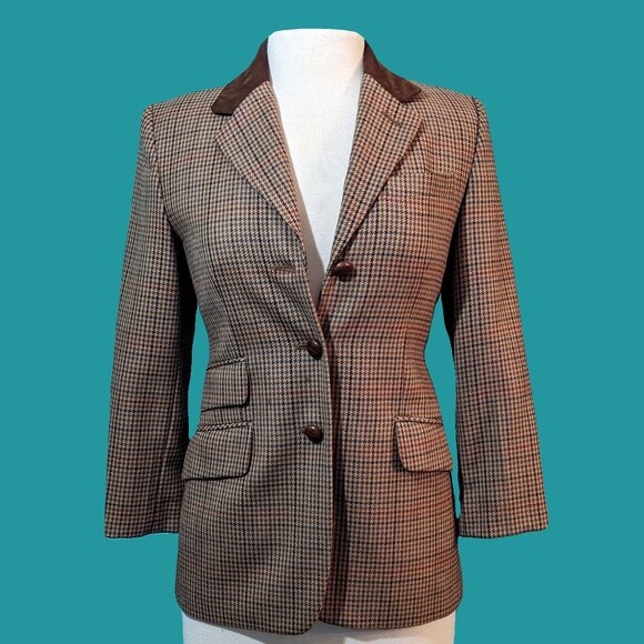 Talbots Vintage Brown Houndstooth Blazer Size 2P Preowned - Picture 1 of 8